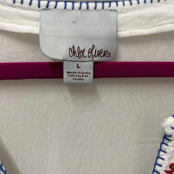 Anthropologie Chloe Oliver Womens Tunic Top L White Gaila Embroidered Bohemian - Picture 4 of 11